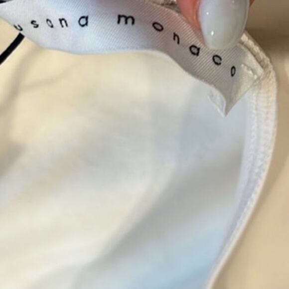 Susana Monaco Faux Leather Low Back Tank Bodysuit Blanched Almond Size M NWT - Picture 7 of 14